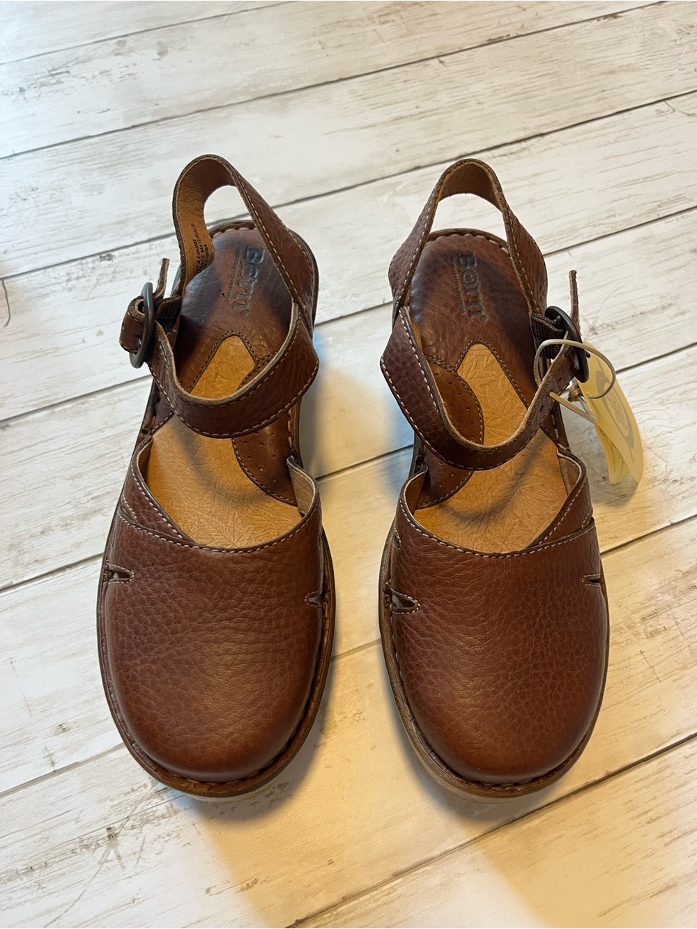 Born Women's Poplin Dark Brown Cafe Leather Platform Sandals - Picture 4 of 7